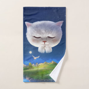 Dreamy Night Sky with Cat Hand Towel