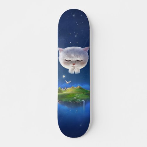 Dreamy Night Sky with Cat Skateboard