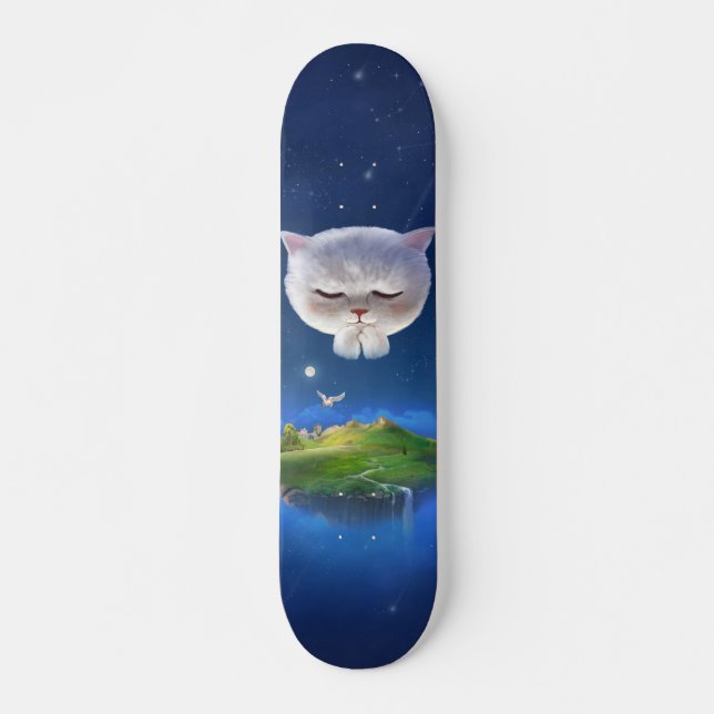 Dreamy Night Sky with Cat Skateboard (Front)