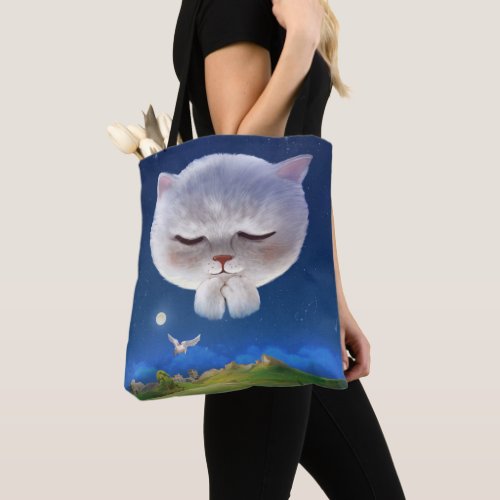 Dreamy Night Sky with Cat Tote Bag