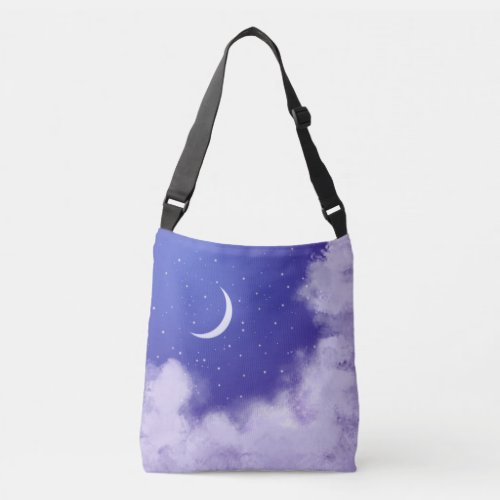 Dreamy Night Sky with Crescent Moon Crossbody Bag