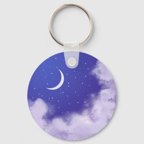 Dreamy Night Sky with Crescent Moon Keychain