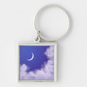 Dreamy Night Sky with Crescent Moon Keychain