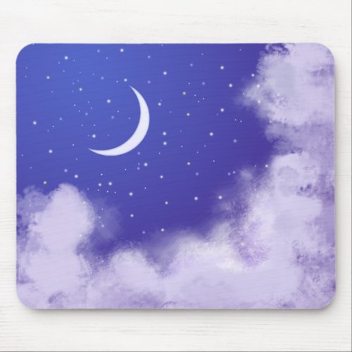 Dreamy Night Sky with Crescent Moon Mouse Pad