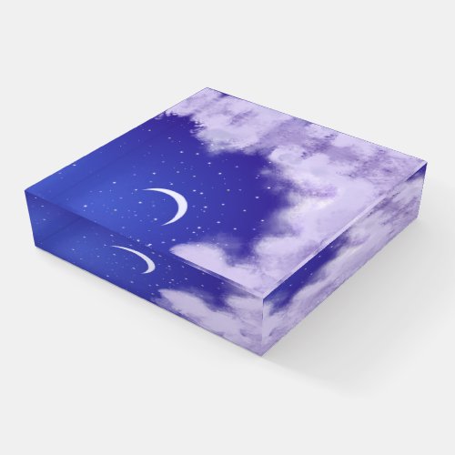 Dreamy Night Sky with Crescent Moon  Paperweight