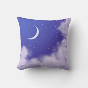 Dreamy Night Sky with Crescent Moon Throw Pillow