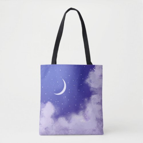 Dreamy Night Sky with Crescent Moon Tote Bag