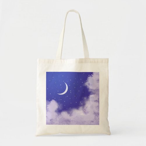 Dreamy Night Sky with Crescent Moon Tote Bag