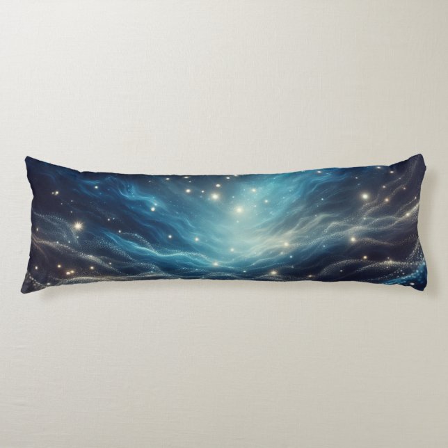 Dreamy Night Sky - With Sparkles and Silver Swirls Body Pillow (Front)