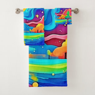 Dreamy Night: Starry Landscape Bath Towel Set