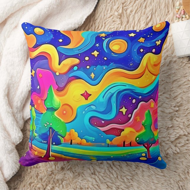 Dreamy Night: Starry Landscape Throw Pillow (Blanket)