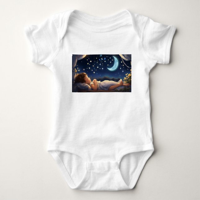 Dreamy Nights: Kids' T-Shirt with Good Night Print Baby Bodysuit (Front)