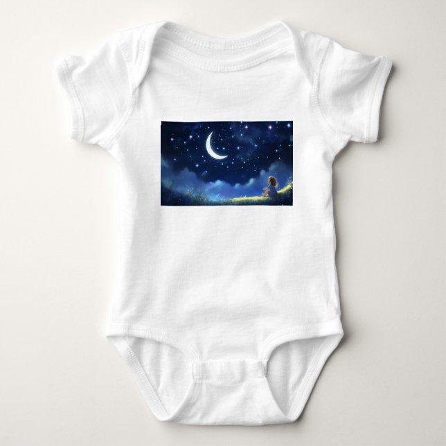 Dreamy Nights: Kids' T-Shirt with Good Night Print Baby Bodysuit (Front)