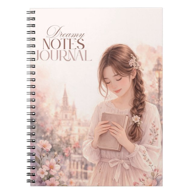 Dreamy Notes Journal –  floral giral notebook  (Front)