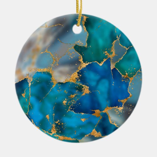 Dreamy Ocean Blue and Gold Ceramic Ornament