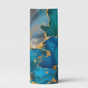 Dreamy Ocean Blue and Gold Pillar Candle