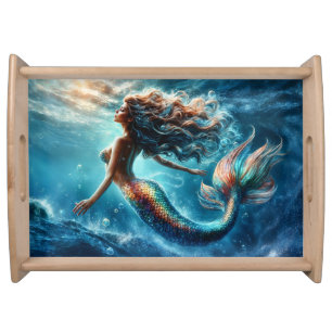 Dreamy ocean mermaid girl fantasy creature serving tray
