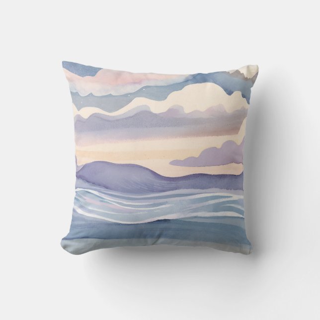 Dreamy Ocean Waves | Watercolor Throw Pillow (Front)