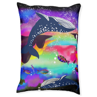 Dreamy Ocean Whales, Colorful Marine Life Pet Bed