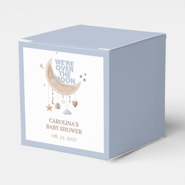 Dreamy Over the Moon blue baby shower Favor Boxes (Front Side)