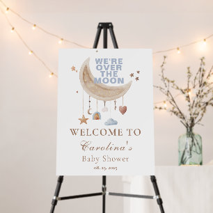Dreamy Over the Moon blue baby shower welcome Foam Board