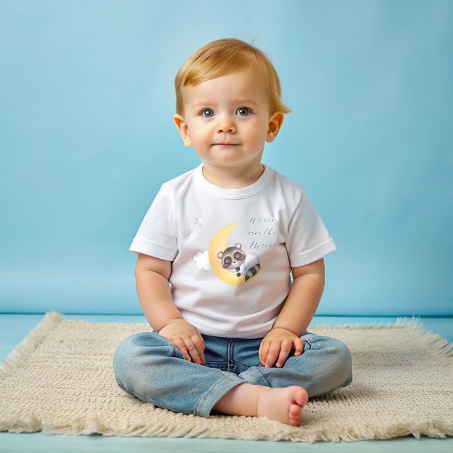 Dreamy Over the Moon Raccoon Baby Shower T-Shirt (Boy Baby Shower Baby T-Shirt)