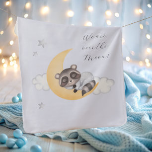 Dreamy Over the Moon Raccoon Boy Baby Shower Baby Blanket