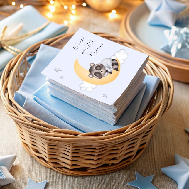 Dreamy Over the Moon Raccoon Boy Baby Shower Napkins (Dreamy Over the Moon Raccoon Boy Baby Shower Napkins)
