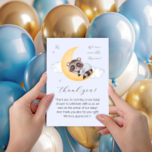 Dreamy Over the Moon Raccoon Boy Baby Shower Thank You Card
