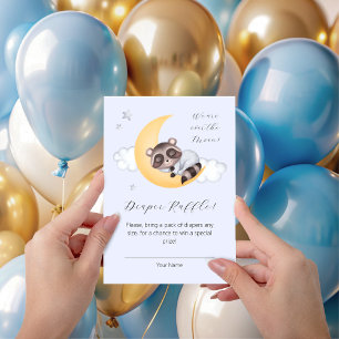 Dreamy Over the Moon Raccoon Diaper Raffle Enclosure Card