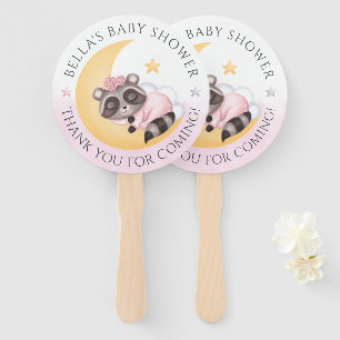 Dreamy Over the Moon Raccoon Girl Baby Shower Hand Fan