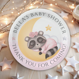 Dreamy Over the Moon Raccoon Girl Baby Shower Paper Plates