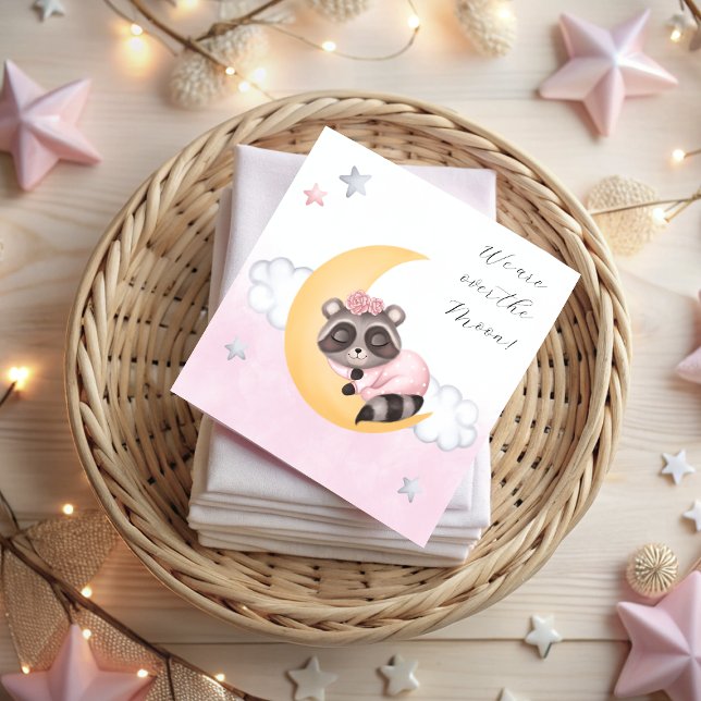 Dreamy Over the Moon Raccoon Girl Baby Shower Save The Date (Dreamy Over the Moon Raccoon Girl Baby Shower Save The Date)