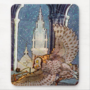 dreamy owl flying at night mouse pad