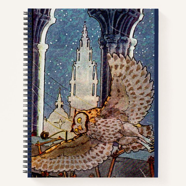 dreamy owl flying at night notebook (Front)