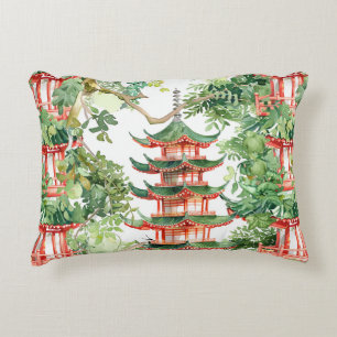 Dreamy Pagoda Forest Sage Watercolor Accent Pillow