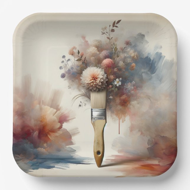 Dreamy Paintbrush Flower Bunch Paper Plates (Front)