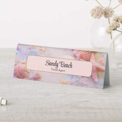 Dreamy Pastel Beach Seashells Pink Nameplate Table Tent Sign
