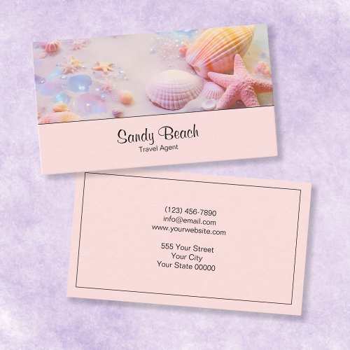 Dreamy Pastel Beach Seashells Tropical Travel Pink Business Card