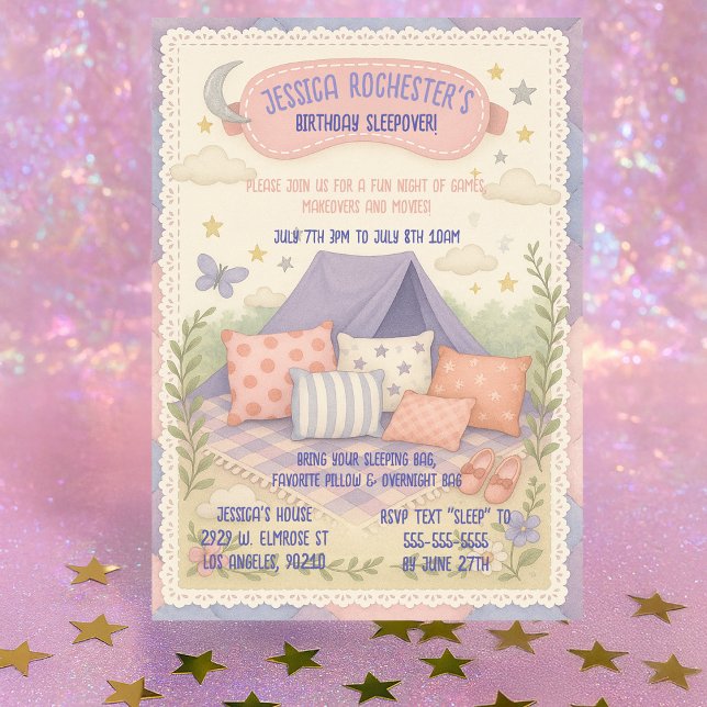 Dreamy Pastel Birthday Sleepover Under the Stars Invitation (Creator Uploaded)