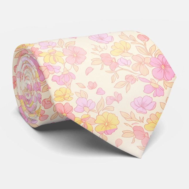 Dreamy Pastel Blossom Neck Tie (Rolled)