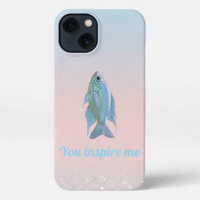 Dreamy Pastel Blue Fish Inspirational Quote iPhone Case (Back)