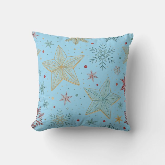 "Dreamy Pastel Blue Star Pattern Throw Pillow (Front)