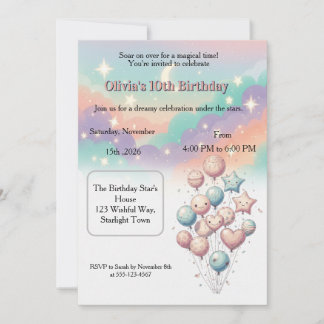 Dreamy Pastel Celestial Balloons Kids Birthday Invitation
