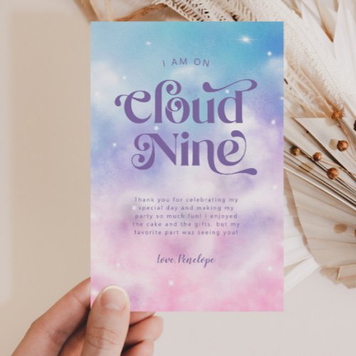 Dreamy Pastel Cloud Nine 9th Birthday Party Thank You Card