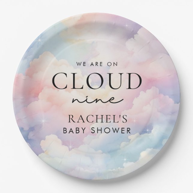 Dreamy Pastel Cloud Nine Baby Shower Paper Plates (Front)