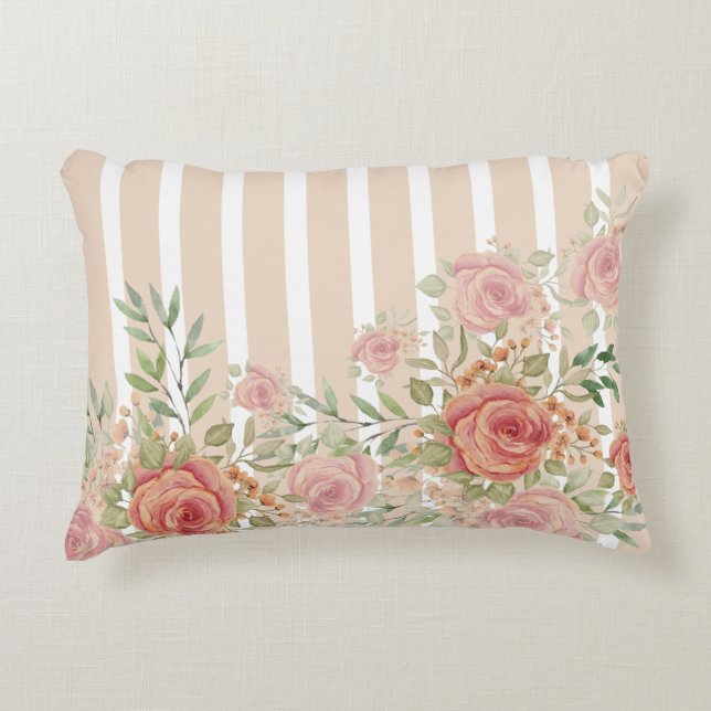 Dreamy Pastel Garden Striped Accent Pillow (Front)