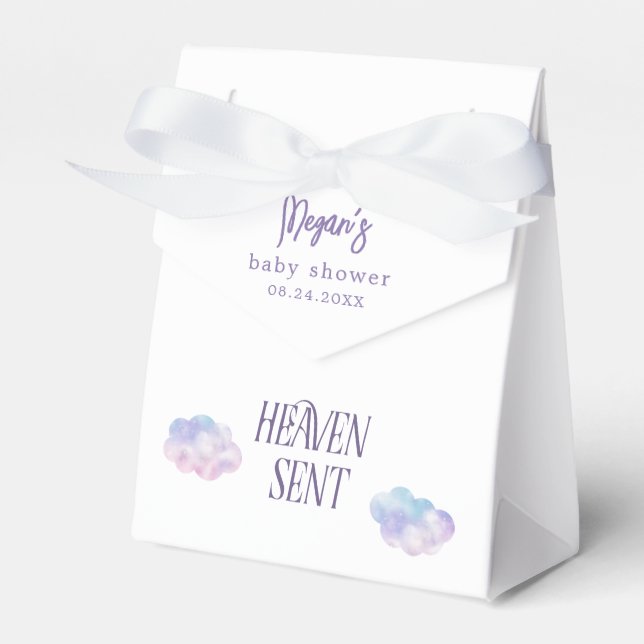 Dreamy Pastel Heaven Sent Girl Baby Shower Favor Boxes (Front Side)
