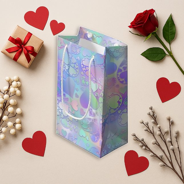 Dreamy Pastel Holographic Heart Pattern Design Small Gift Bag (Creator Uploaded)