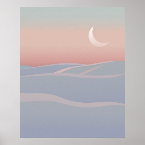 Dreamy Pastel Landscape with Moonlit Sky Poster